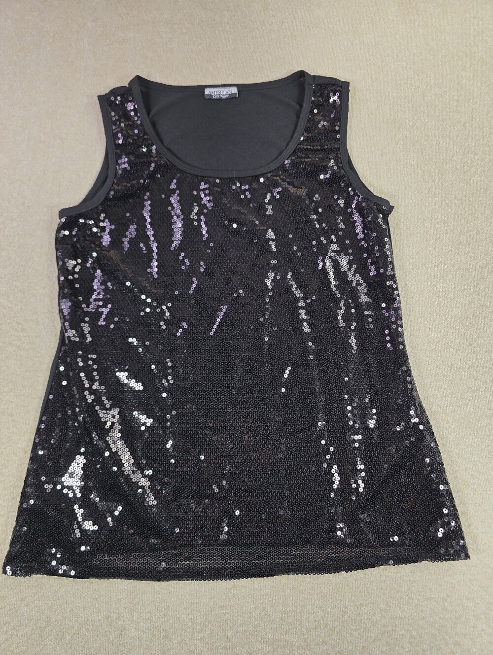 American City Wear Black Sequin Sleeveless Tank Top Women's Plus Size 1X